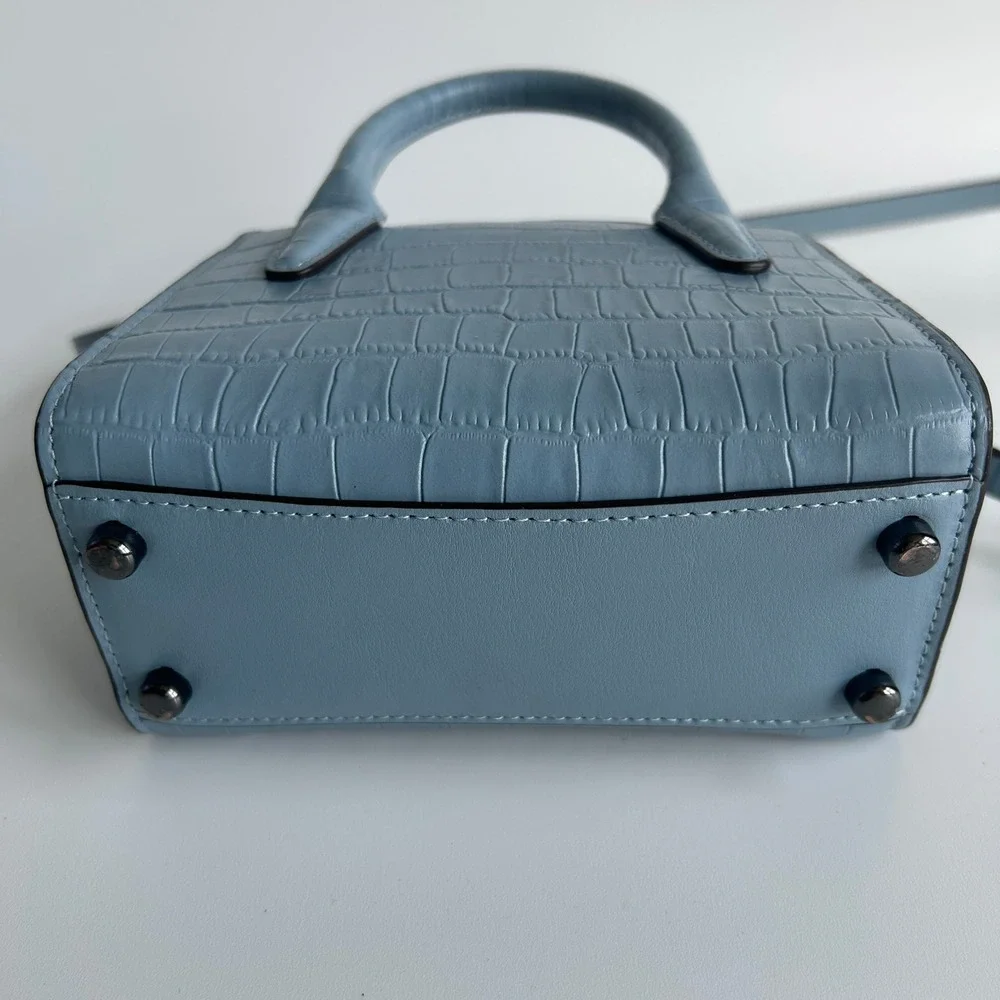 Coach Andrea Mini Carryall Blue Croc Embossed Leather Satchel Excellent